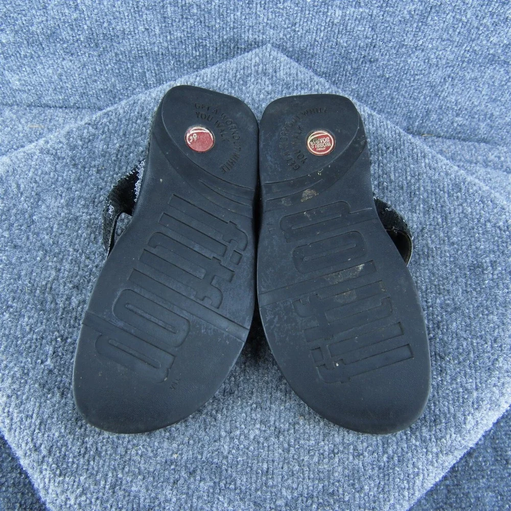 FitFlop Sequins Women Flip Flop Sandal Shoes‎ Black Synthetic Size 7 Medium